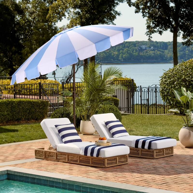 SAFAVIEH Outdoor Living Buti 9ft Crank Umbrella - Baby Blue Stripe