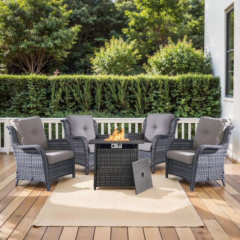 Outdoor Fire Pit Table with 2 Patio Chairs Grey-Grey - Grey - Grey - Grey