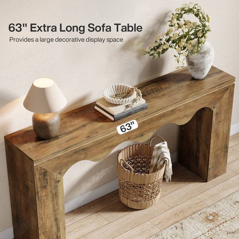 63” Farmhouse Console Table, Brown Entryway Table with Storage