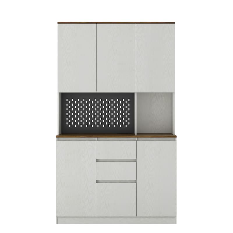 Freestanding Buffet Cupboard with Charging Station, LED Lights and Microwave Stand