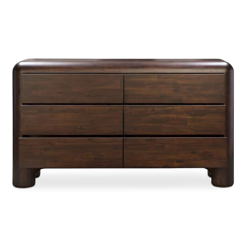 NADAAL STUDIOS Zanric Dresser, Six Drawer Acacia Wood with Soft-Close Glides and Chunky Legs, Dark Brown