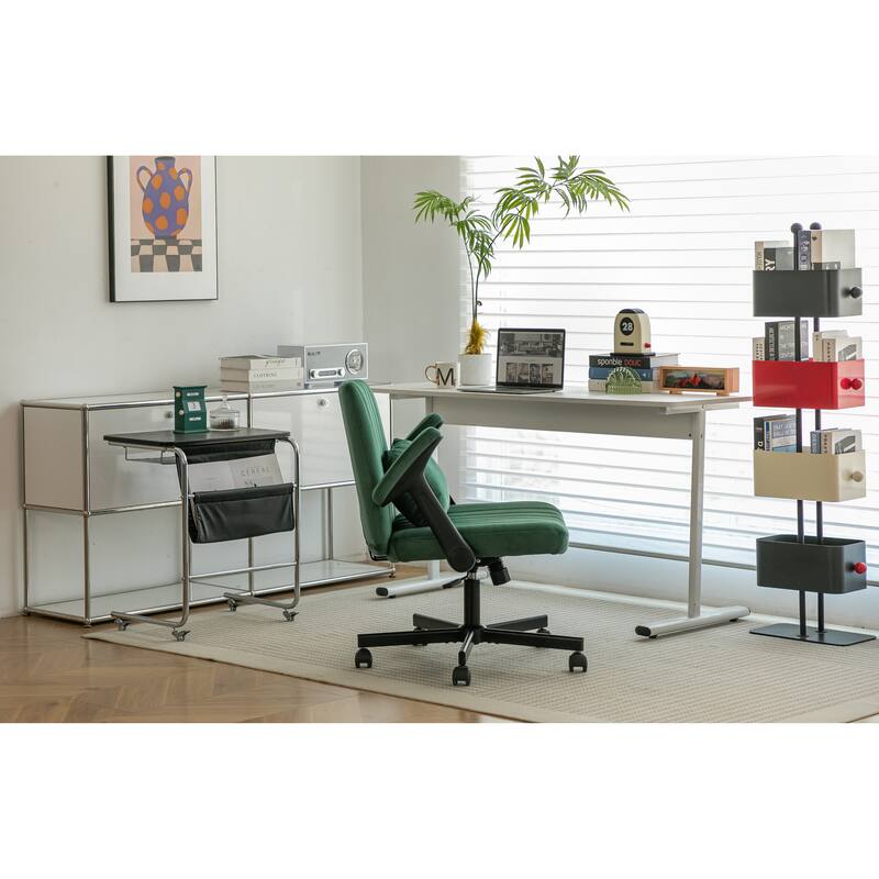 Velvet Swivel Office Chair with Wheels, Comfy Criss Cross Upholstered Vanity Chair, Desk Chair with Adjustable Height