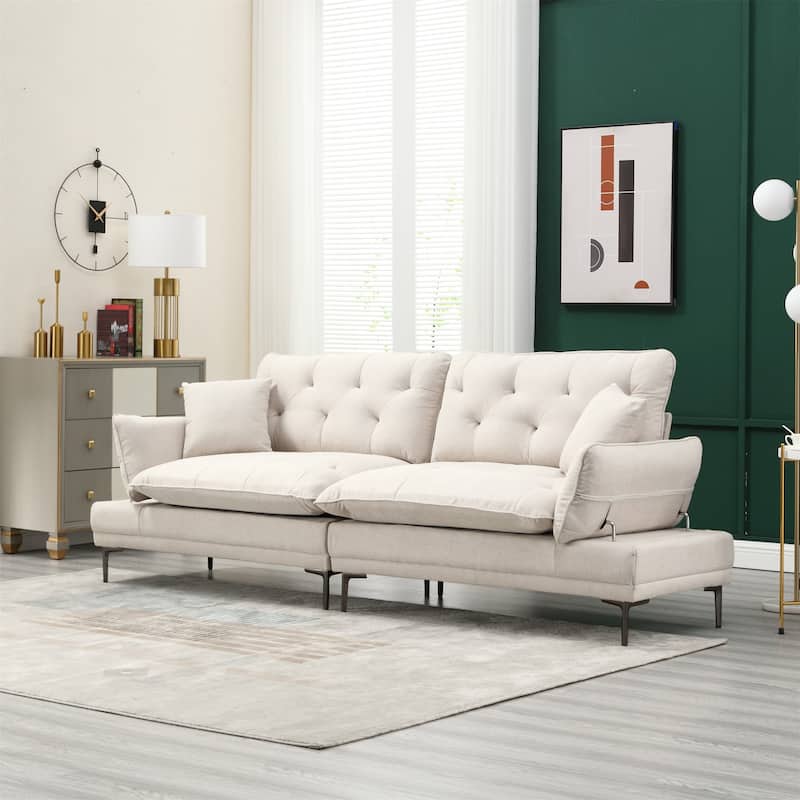 Velvet Sleeper Sofa with Wood Frame and Metal Feet