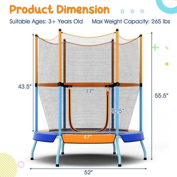 48" Toddler Trampoline with Safety Enclosure Net-Orange - 52" x 55.5" (Dia. x H)
