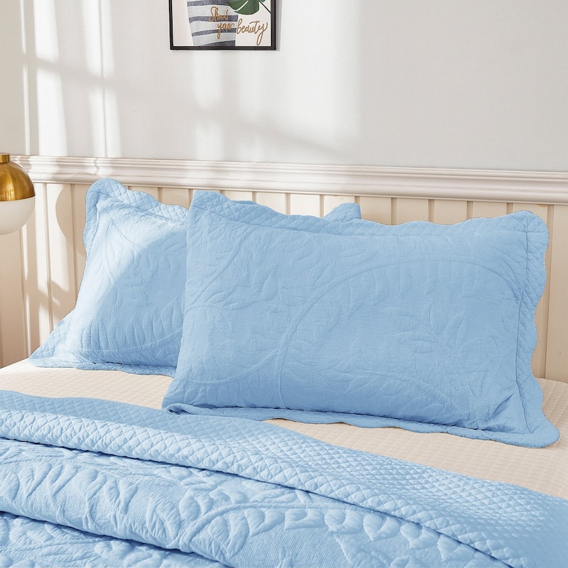 MarCielo 2-Piece 100% Cotton Embroidered Quilted Pillow Shams