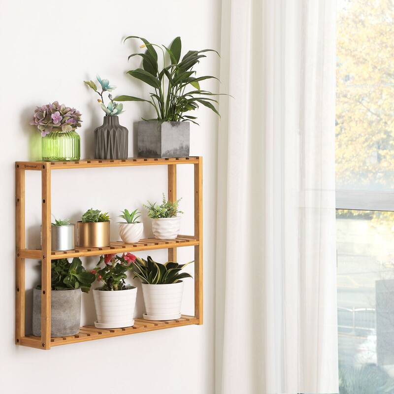 3-Tier Wall-Mountable Wicker Storage Shelf Space-Saving Adjustable Organizer for Bathroom Kitchen or Living Room
