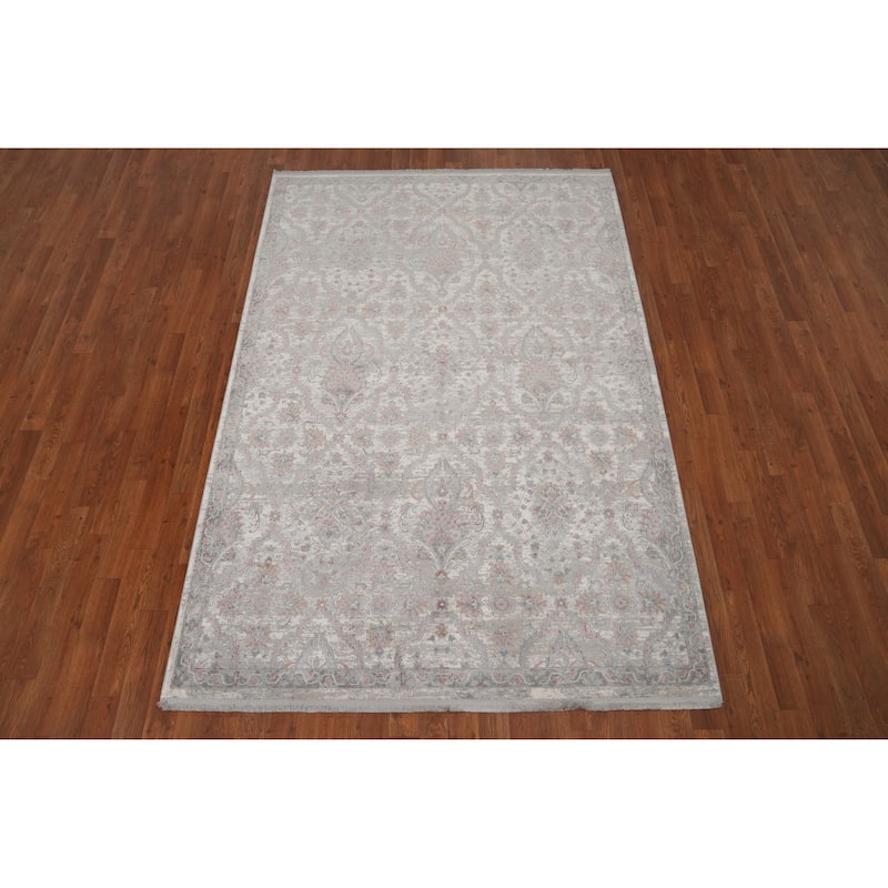 Machine Made Oriental Polyester Carpet Traditional All-Over Greys & Charcoal Agra Area Rug - 7' 5'' X 5' 2''