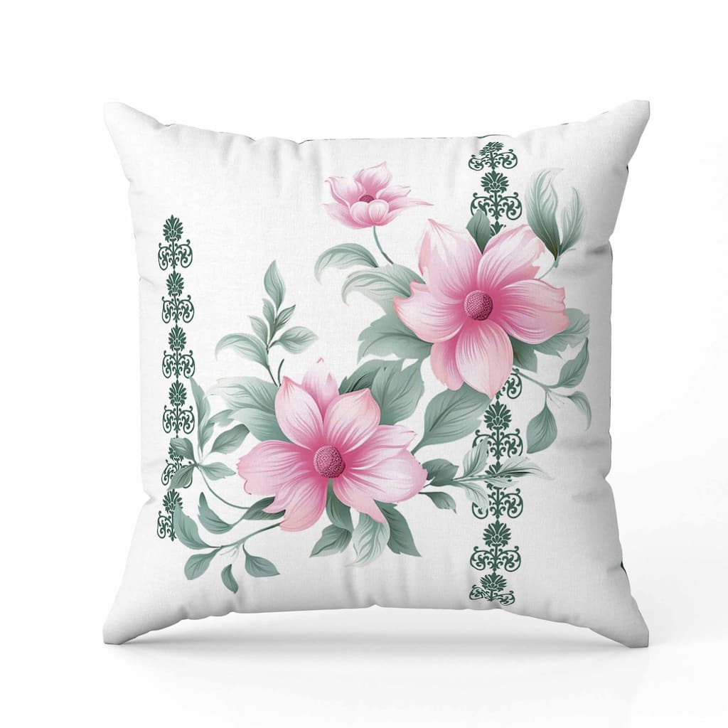 Petal Perfection Indoor/Outdoor Reversible Throw Pillow White and Green