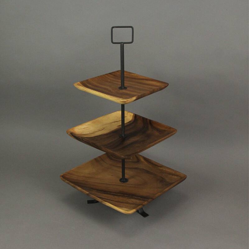 Polished Wood 3 Tier Square Shaped Serving Tray - 23 X 12.25 X 12.25 inches