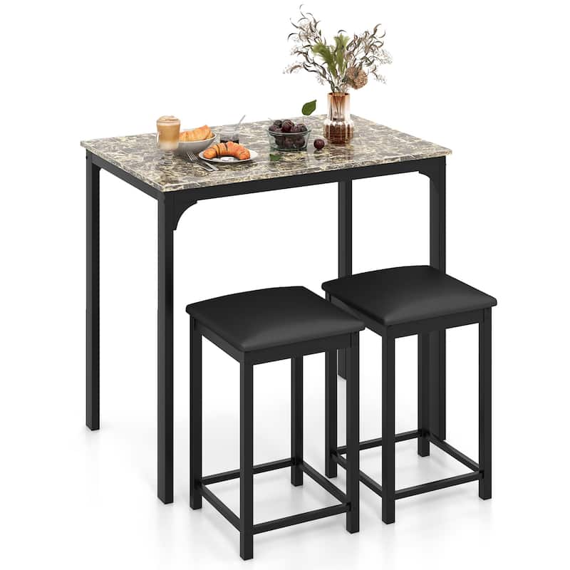 Gymax 3 PCS Counter Height Dining Set Faux Marble Table & 2 Chairs - Brown