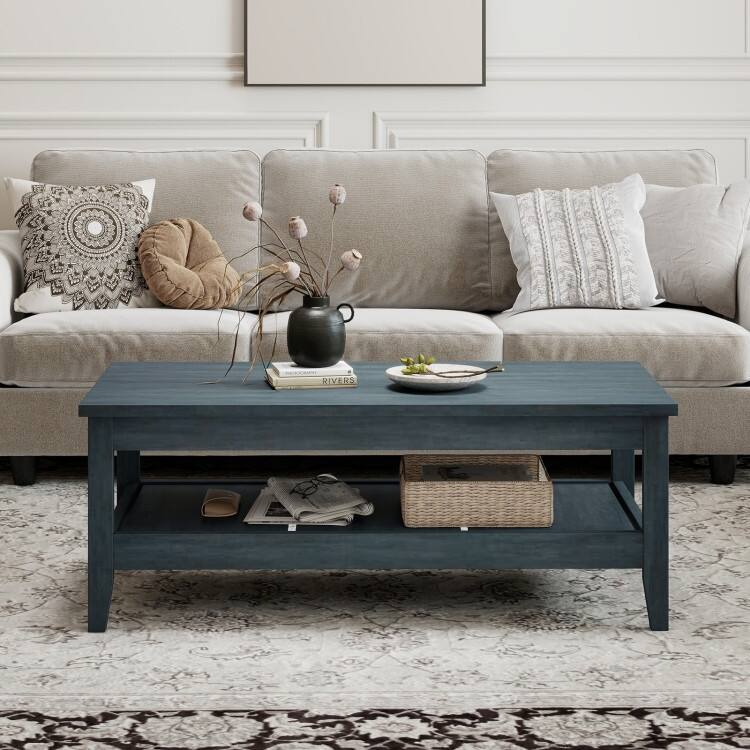 Engineered Wood Coffee Table 2-Tier with Storage and Raised Shelf - 47" x 23.5" x 18"