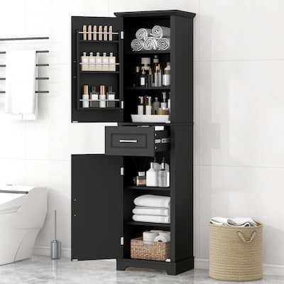 Tall Freestanding Bathroom Storage Cabinet with Two Doors and Adjustable Shelves, Door Shelve