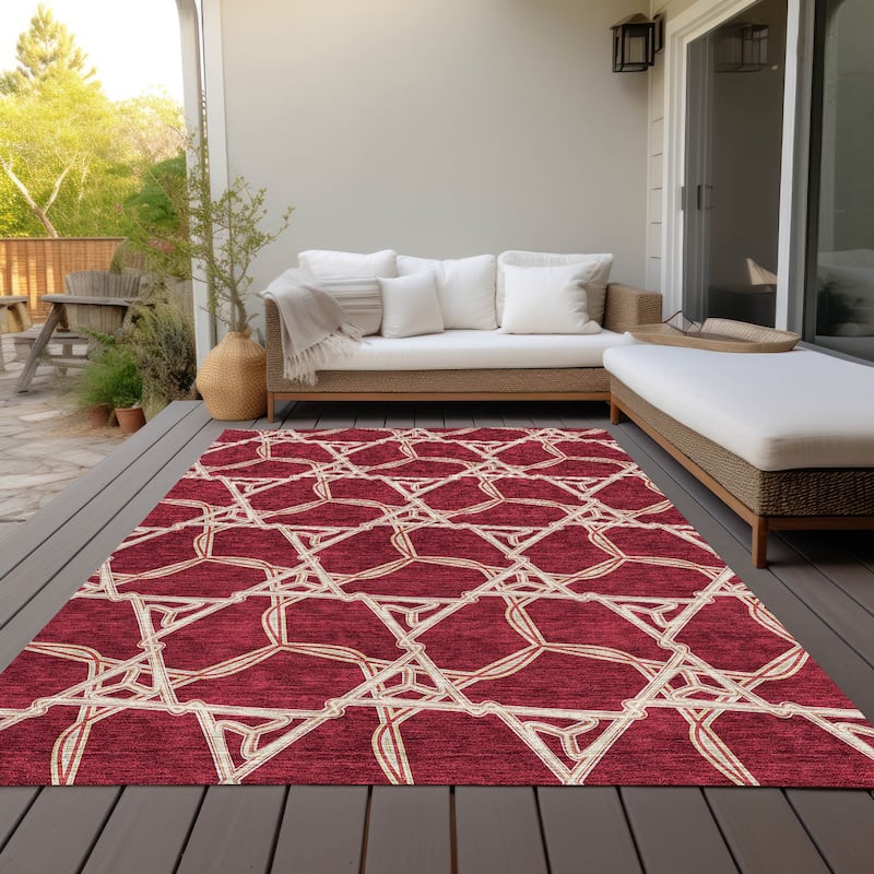 Machine Washable Indoor/ Outdoor Transitional Links Chantille Rug - Burgundy - 8' x 10'