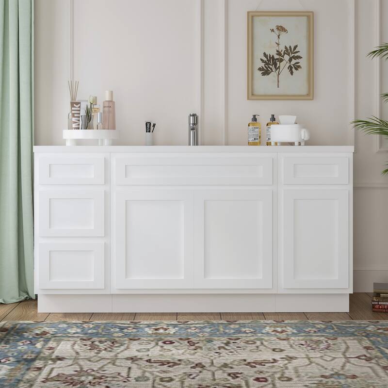 Vanity Art 66" Oak Freestanding Bathroom Vanity Cabinet without Top