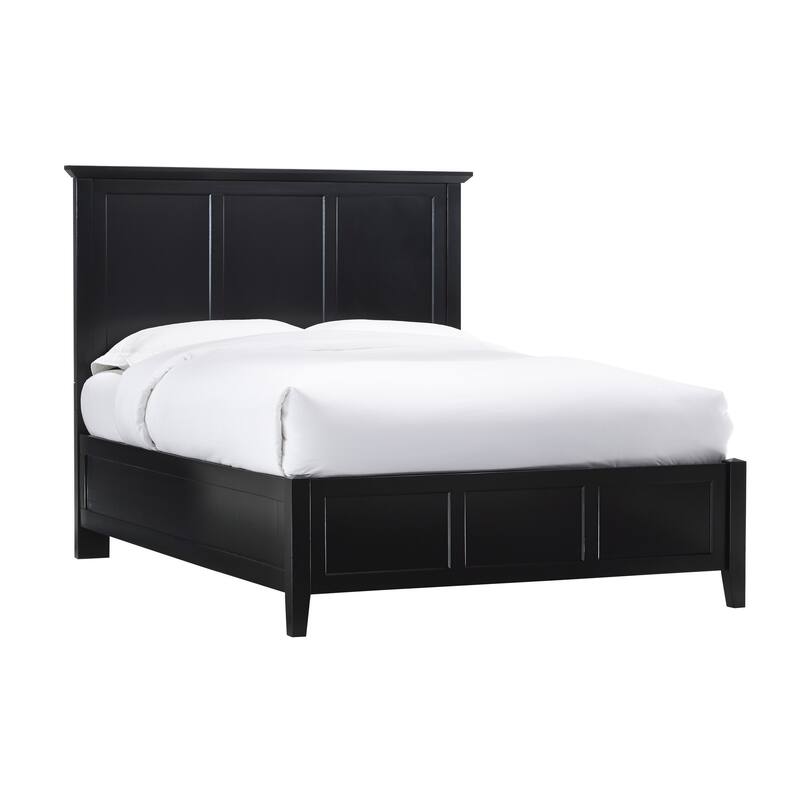 Neo King Size Bed, Panel Design Farmhouse Wood Frame with Slats, Black