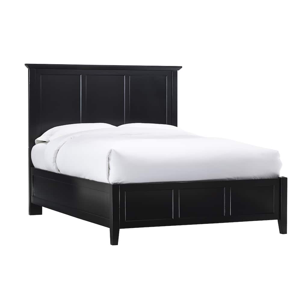 Neo King Size Bed, Panel Design Farmhouse Wood Frame with Slats, Black