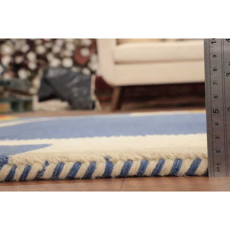 Hand Knotted Oriental 100% Wool Carpet Modern Geometric Navy Blue & Blues Gabbeh Area Rug - 7' 7'' X 5' 3''