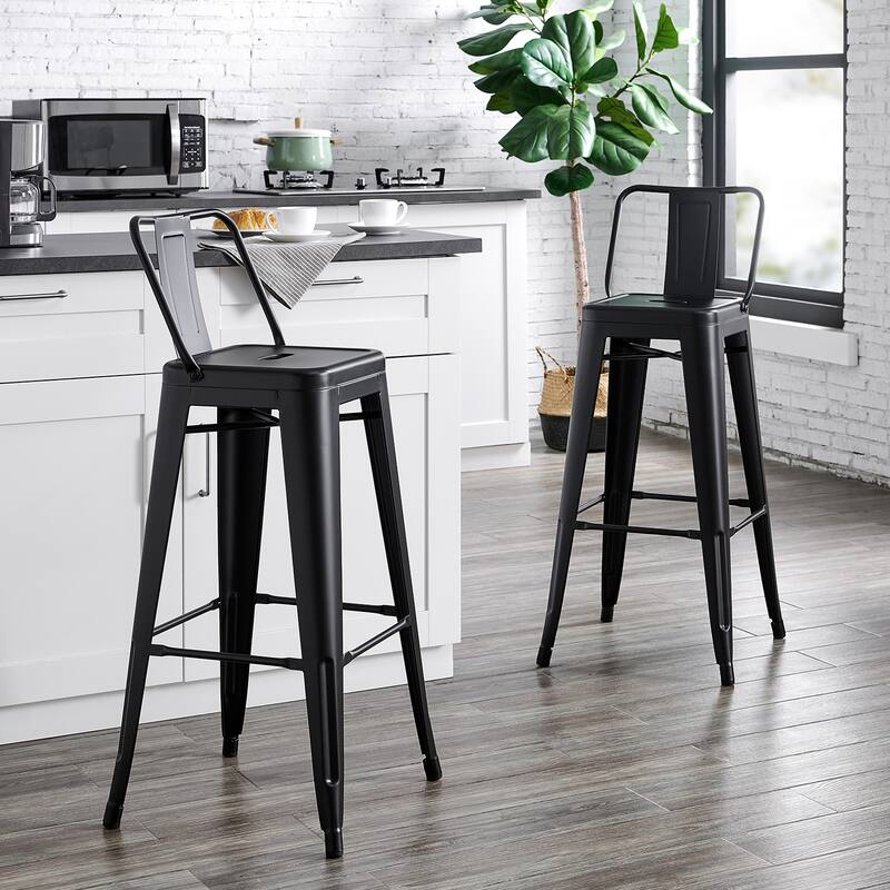 AC Pacific 30 Inch Metal Barstool Set of 2 - Black