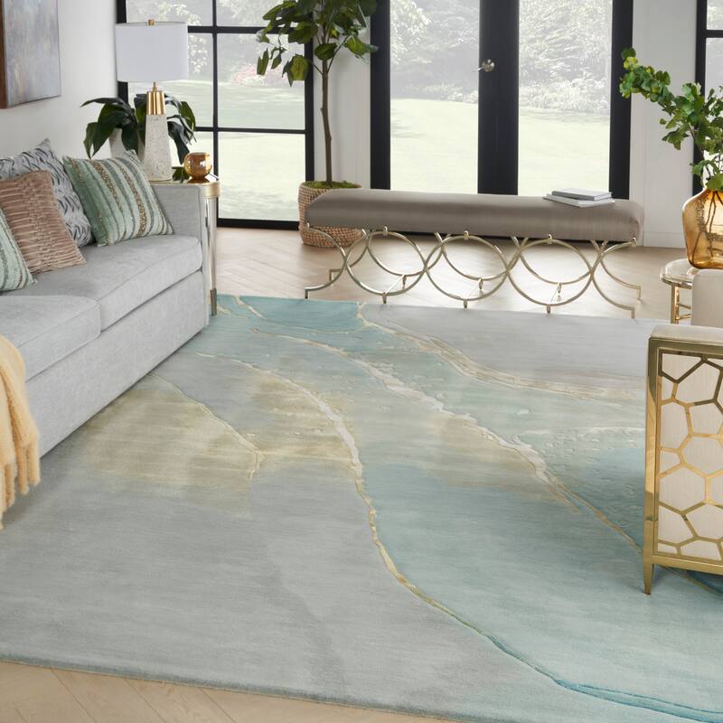 Nourison Prismatic Modern Abstract Shimmer Spa Glam Area Rug - 8' 6" x 11' 6" - Grey/Seafoam - Rectangle
