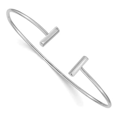 Curata 12mm 14k White Gold Polished Flexible Bar Cuff Stackable Bangle Bracelet