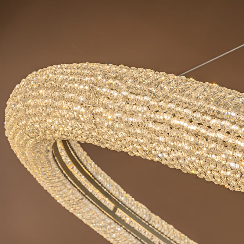 Unique/Statement Soft Gold LED Wagon Wheel Chandelier With Crystal Beads Accents