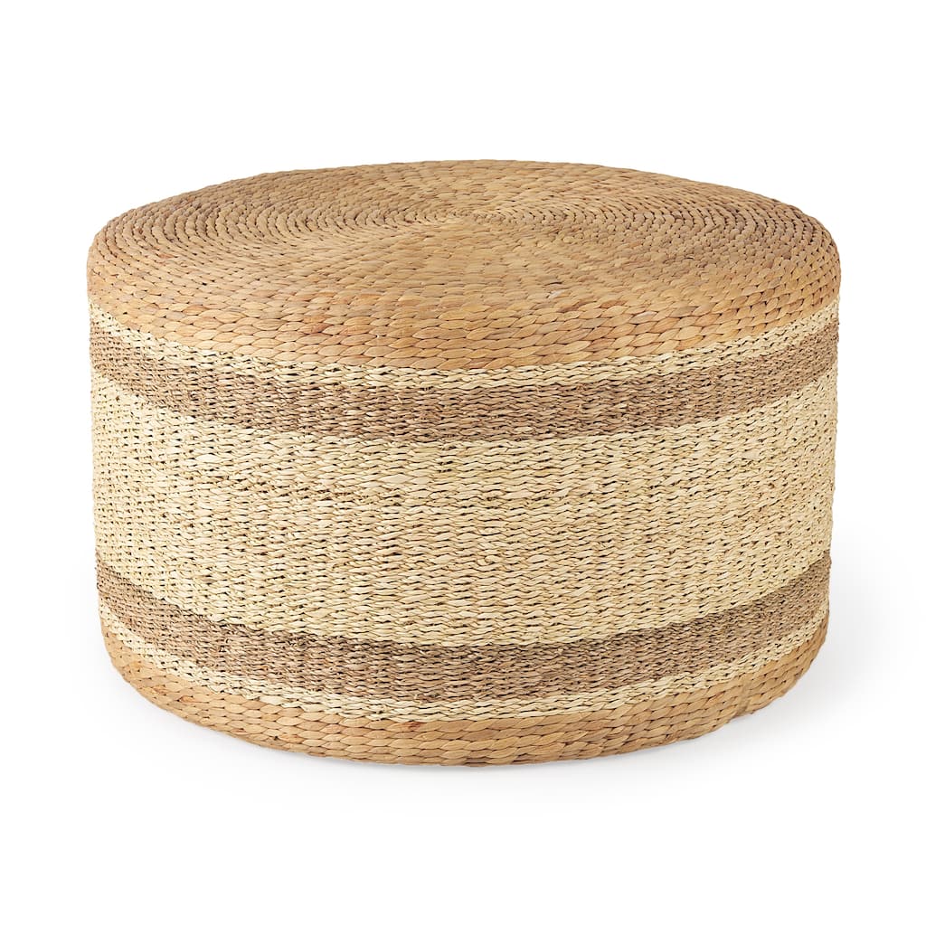 Mercana "Maya" Brown Striped Seagrass Round Coffee Table Pouf