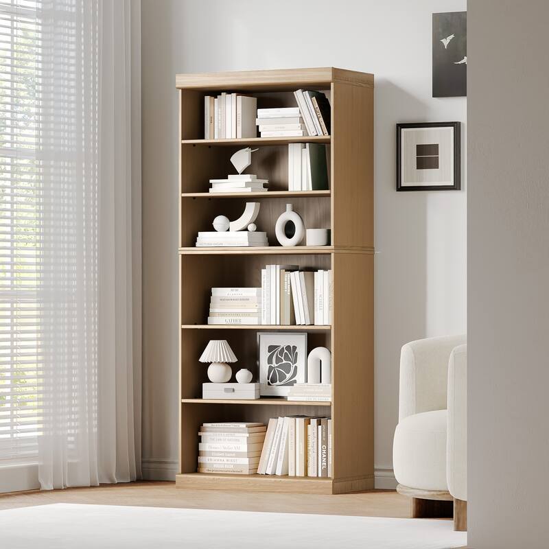 72" Solid Wood 6-Shelf Bookcase Storage Cabinet