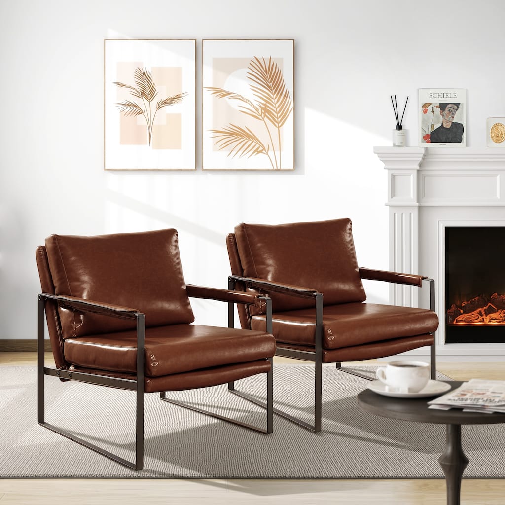 Art Leon Modern Faux Leather Accent Chairs Set of 2