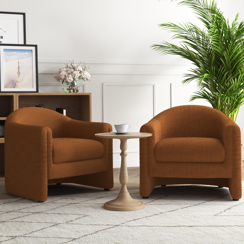 Upholstered Barrel Accent Chair, Low Back Arm Chair(Set of 2)
