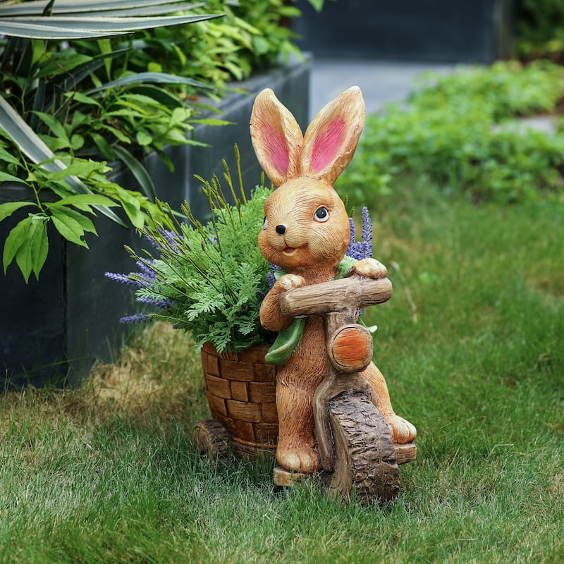 Brown Bunny on a Bicycle MgO Planter