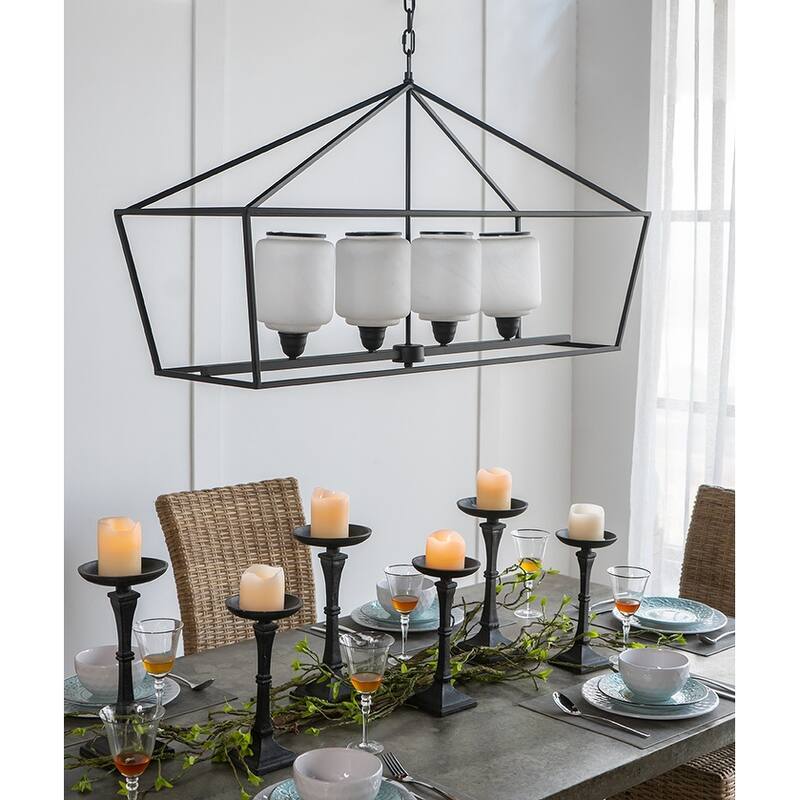 41.7x14.2x23.8" Iron Chandelier, Sleek Industrial Style Hanging Light Fixture, Bulb Not Included