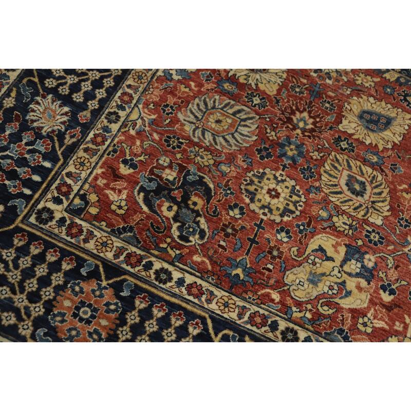 Hand Knotted Traditional Wool Orange Geometric Area Rug - 9' 11'' X 8' 1''