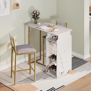Dining Room Table with Double Tier Wine Rack and Glasses Hanging
