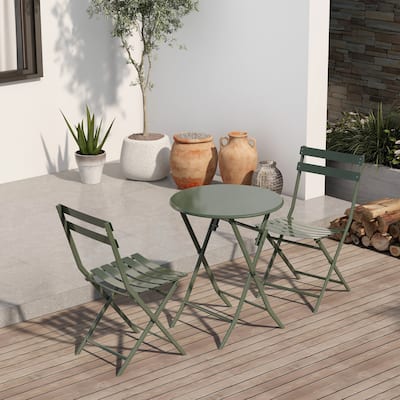 3-Piece Minimalist Patio Bistro Set of Foldable Round Table & Chairs - 3-Piece-Patio-Bistro-Set