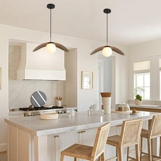 Modern 1-Light Black Gold Pendant Glass Kitchen Island Lights - W 19.7" x H 9.8"