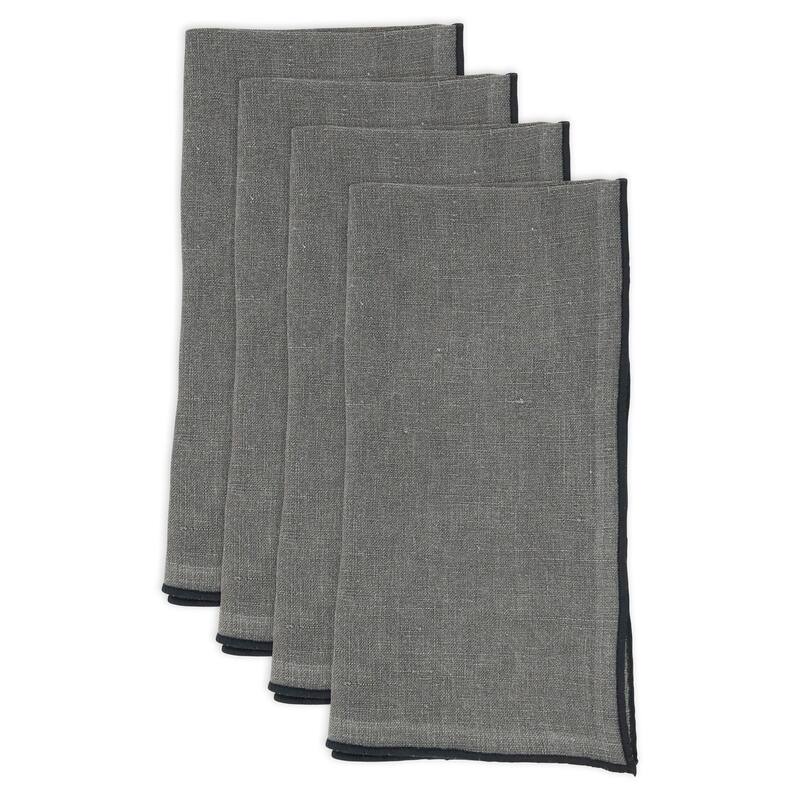 Stonewashed Linen Napkins With Stitched Border Design (Set of 4)