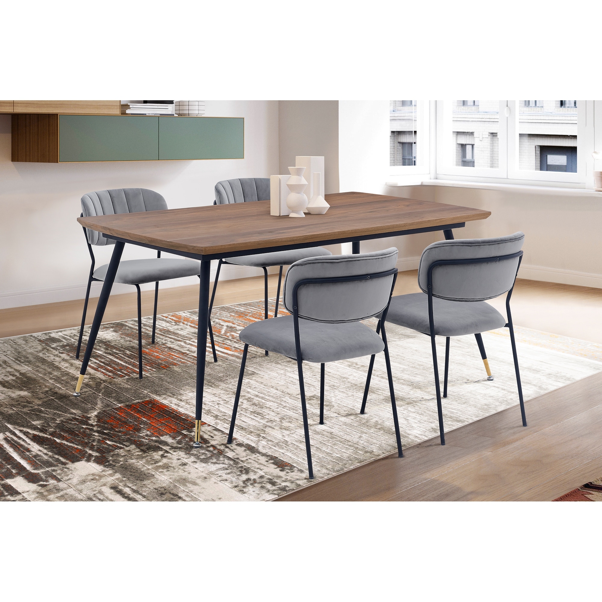 Messina and Carlo Gray Velvet 5 Piece Rectangular Dining Set
