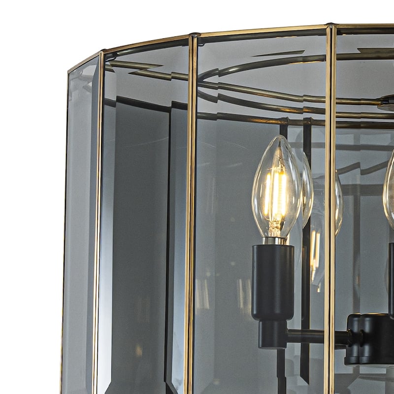 5-Light 20'' Modern Smoked Glass Drum Brass Chandelier Dimmable and Ajustable For Dining Room Living Room - W20''