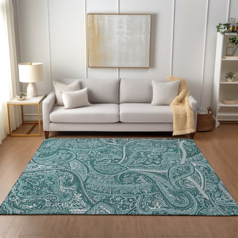 Machine Washable Indoor/ Outdoor Chantille Traditional Paisley Rug - Teal - 3' x 5'