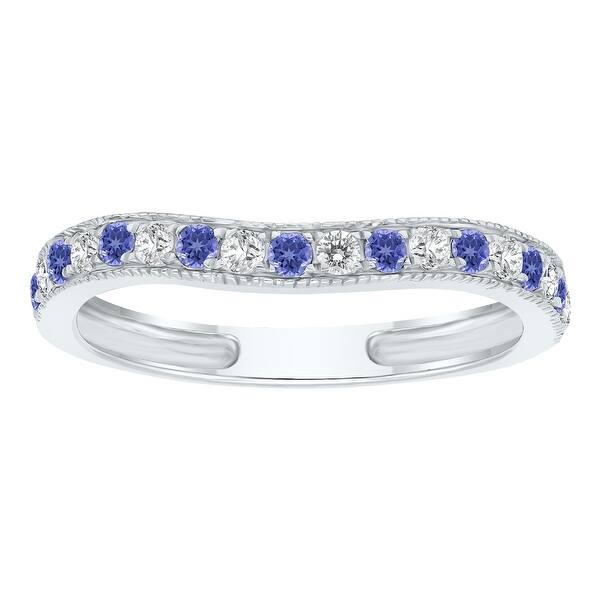 slide 1 of 4, Tanzanite and Diamond Channel Set Wedding Band in 10K White Gold