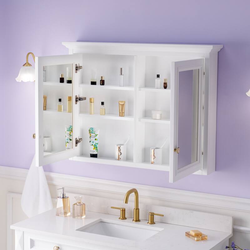 40"W X30"H Surface Mount Solid Wood Framed Medicine Cabinet With Soft-close Door And Wooden Shelves
