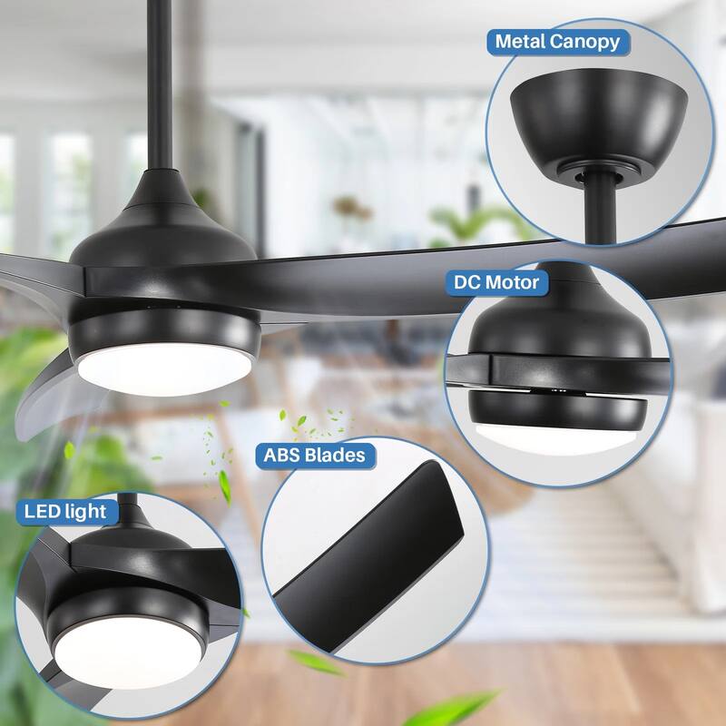 52/60 Inch Ceiling Fan with Integrated LED Light and Remote Control Quiet DC Motor