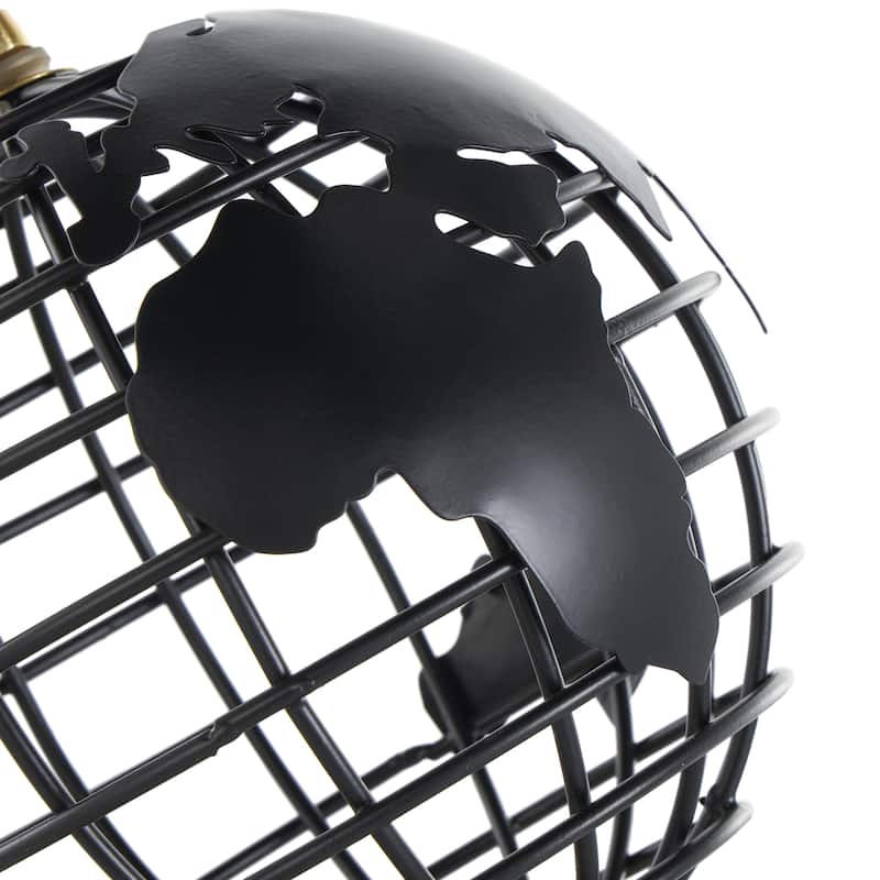 Aluminum Metal Open Framed Globe with Wire Exterior and Gold Base - Black - Roche River Decor