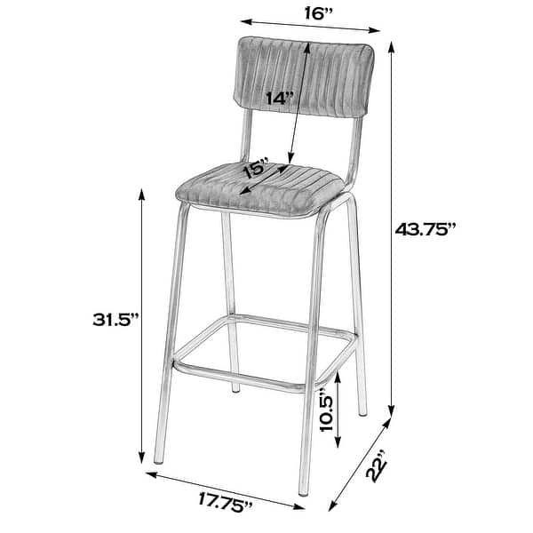 dimension image slide 0 of 2, Waylon 31 in. Seat Height Leather and Iron Bar Height Stool with Back and Footrest