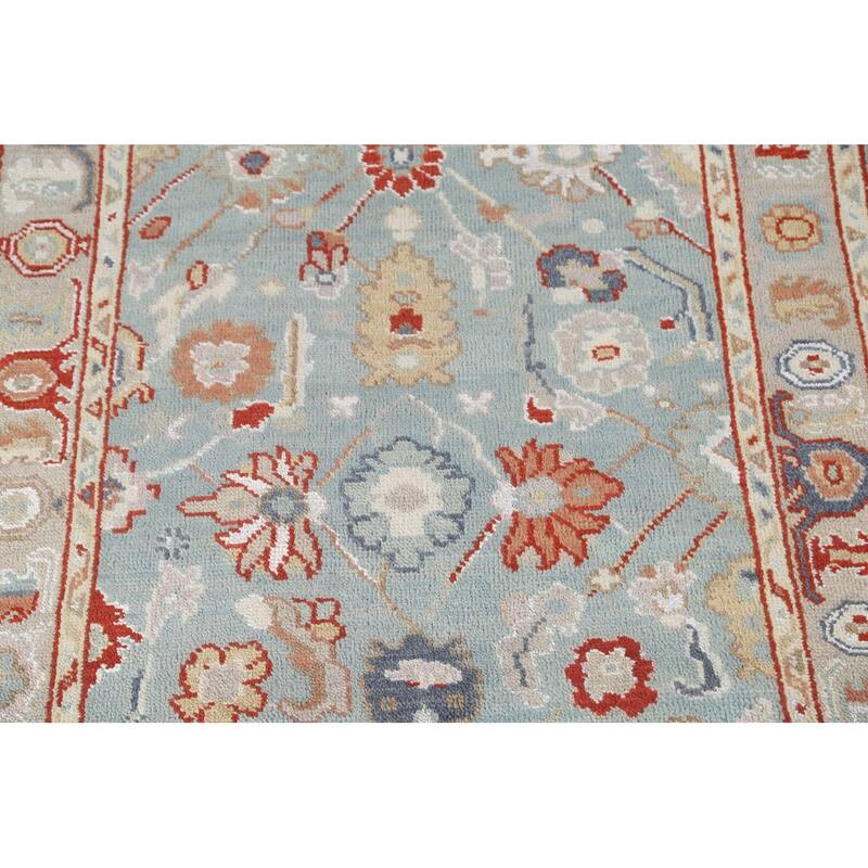 Light Blue Oushak Style Area Rug Hand-Knotted Wool Carpet - 4'2"x 5'11"