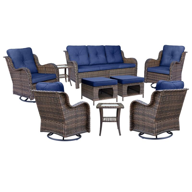 9-piece Wicker Outdoor Patio Furniture Sets with Swivel Rocker Chairs