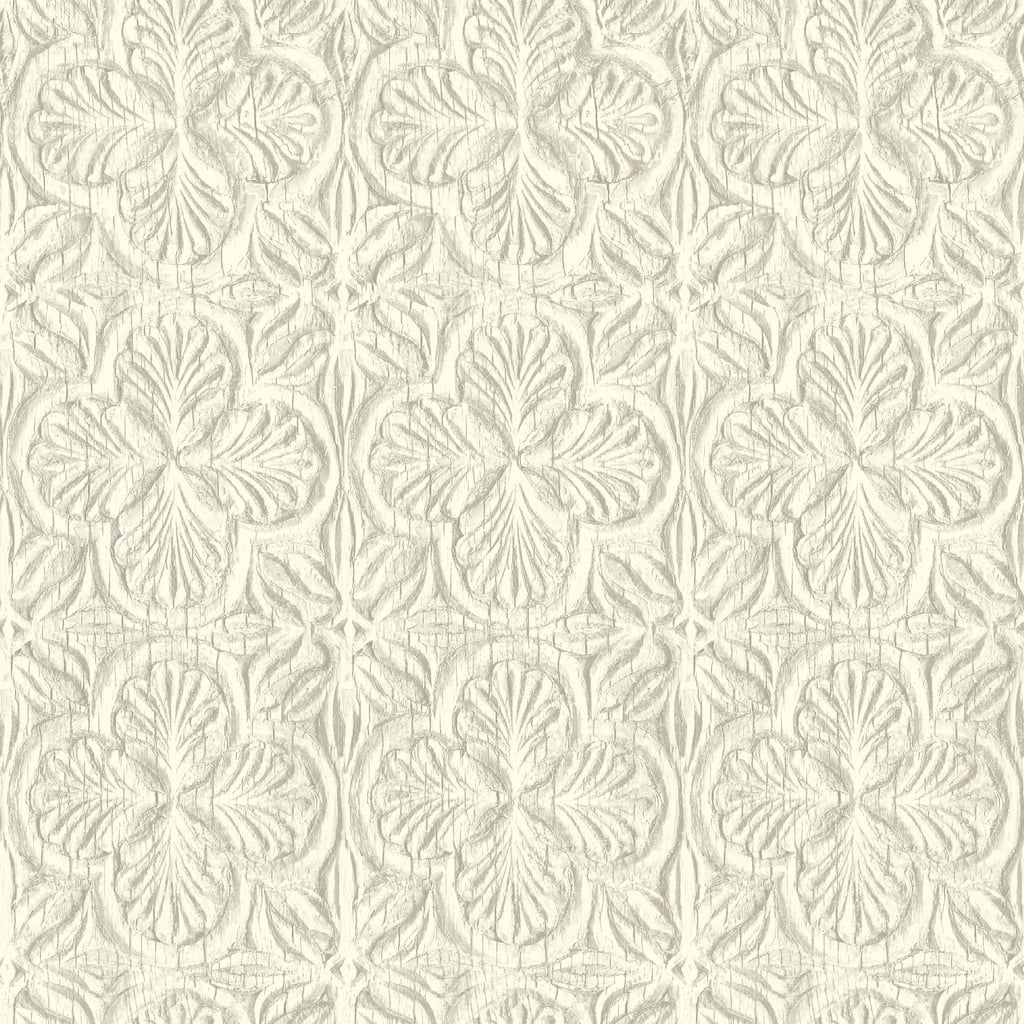 Chesapeake Karachi White Wooden Damask Wallpaper