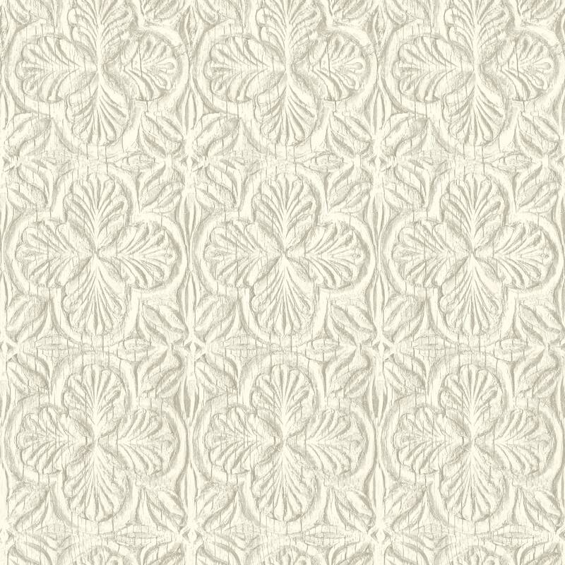 Chesapeake Karachi White Wooden Damask Wallpaper
