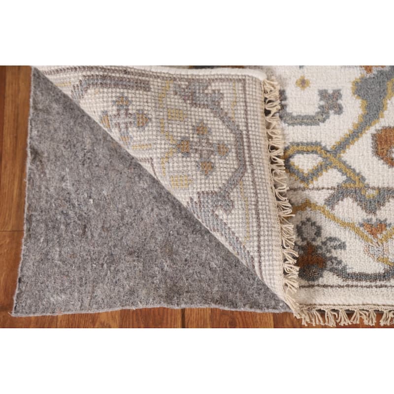 All-Over Ivory Oushak Indian Runner Rug Hand-knotted Wool Carpet - 2'6"x 10'2"