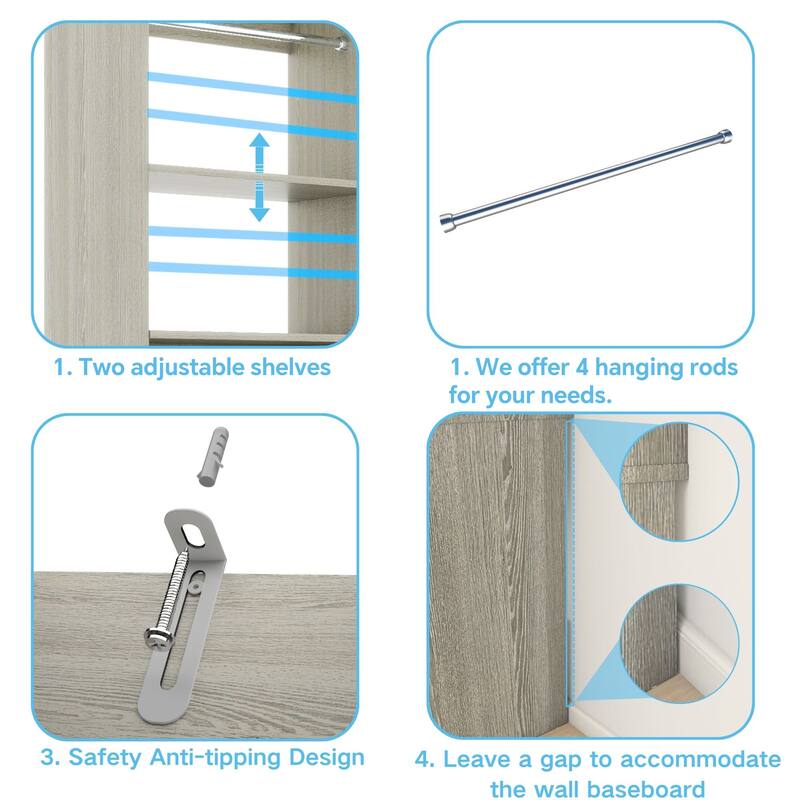 Rackcog Set of 2 Closet Organizer with 2 Doors, Closet System with Drawers for Walk-in Closet